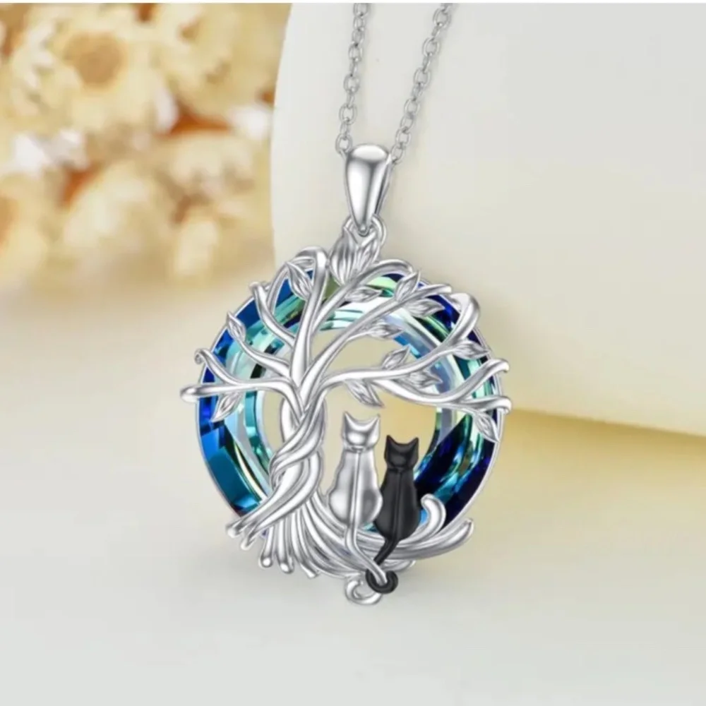 NWT! Necklace w Pendant & Earrings Jewelry Set in Silver w Blue Glass St…